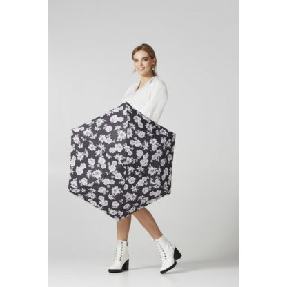 Зонт женский Fulton L340 Miniflat-2 Black and White Floral (Черно-белые цветы)