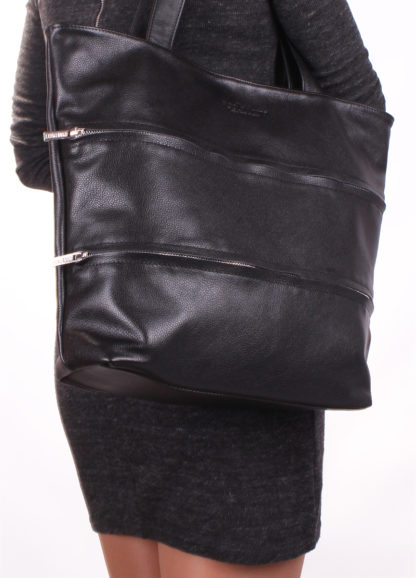 Кожаная женская сумка с карманами POOLPARTY Choice черная