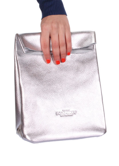 Стильный кожаный женский клатч POOLPARTY Lunchbox серебристый