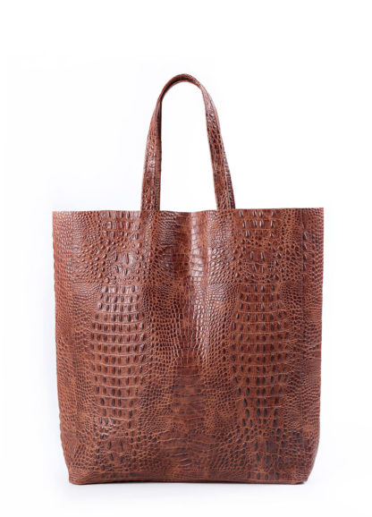 Кожаная сумка женская «крокодил» POOLPARTY City коричневая