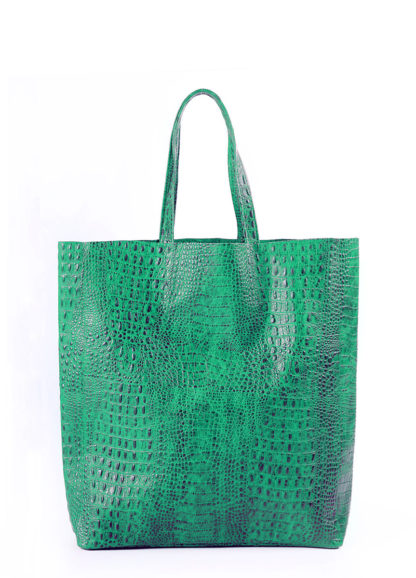 Женская кожаная сумка POOLPARTY City зеленая, «крокодил»