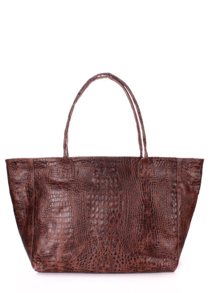 Кожаная сумка женская POOLPARTY Desire коричневая «под крокодила»