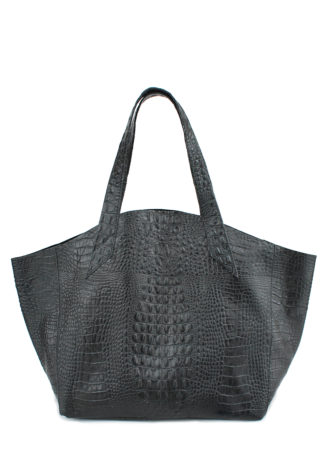 Женская кожаная сумка POOLPARTY Fiore черная, тиснение «крокодил»