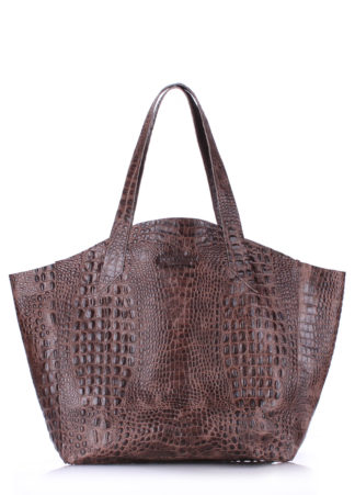 Кожаная женская сумка POOLPARTY Fiore коричневая «крокодил»