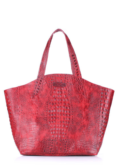 Красная кожаная женская сумка POOLPARTY Fiore «крокодил»