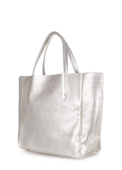 Кожаная серебристая женская сумка POOLPARTY Soho