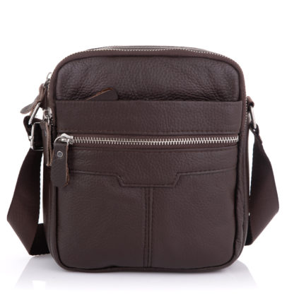 Недорогая кожаная мужская сумка через плечо коричневая Tiding Bag A25F-6625B