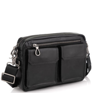 Кожаная сумка барсетка мужская черная Tiding Bag 720A
