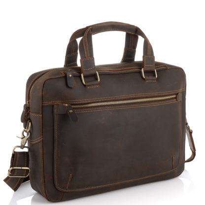 Кожаная сумка для ноутбука, коричневая матовая кожа Tiding Bag D4-005R