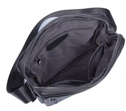 Сумка через плечо черная кожаная мужская Tiding Bag 8716A