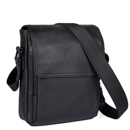 Кожаная мужская сумка на плечо черная Tiding Bag 9811A