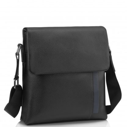 Кожаная мужская сумка почтальонка черная Tiding Bag A25F-9913A