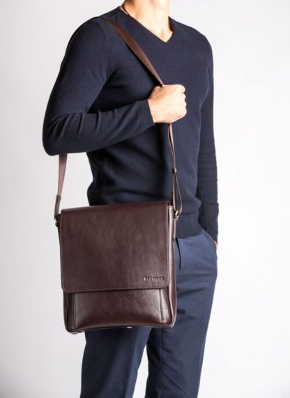 Кожаная сумка мужская через плечо коричневая с клапаном Blamont Bn082C