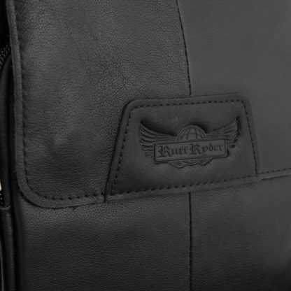 Недорогая сумка мужская кожаная на плечо черная Ruff Ryder RR-9033-6A
