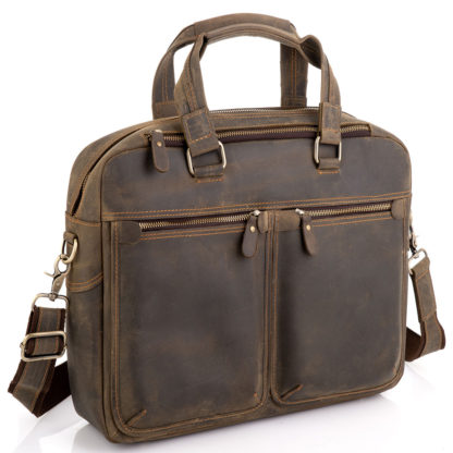 Кожаная сумка для ноутбука 15 дюймов коричневая из винтажной кожи Tiding Bag D4-001G