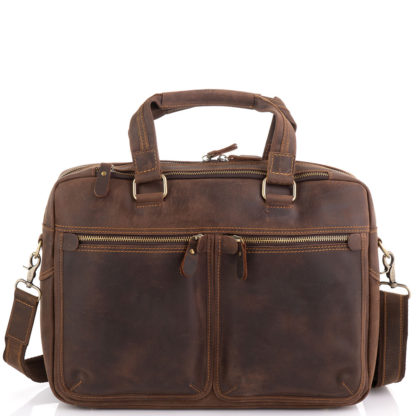 Кожаная сумка для ноутбука коричневая из матовой кожи Tiding Bag D4-001R