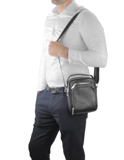 Кожаная мужская сумка на плечо с ручкой (черная) Tiding Bag NM23-2304A