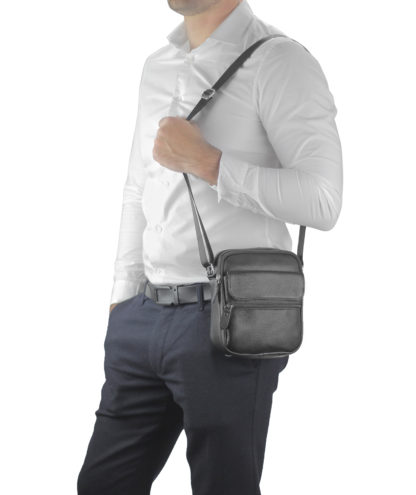 Кожаная мужская сумка на плечо черная Tiding Bag NM20-1812A