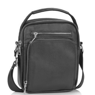 Кожаная мужская сумка на плечо с ручкой (черная) Tiding Bag NM23-2304A