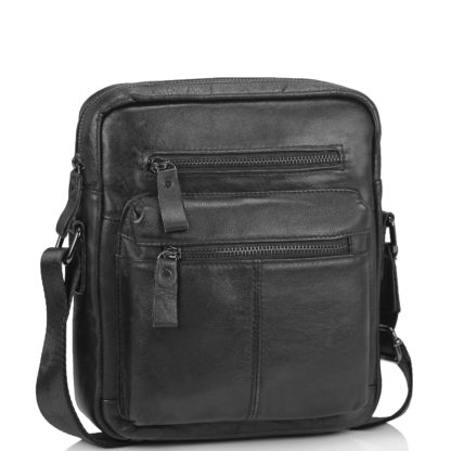 Мужская сумка через плечо из натуральной кожи черная Tiding Bag N2-0015A
