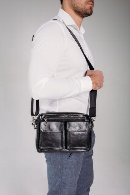Кожаная сумка барсетка мужская черная Tiding Bag 720A