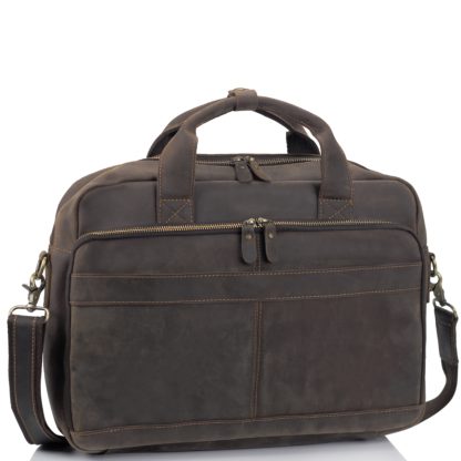 Коричневая кожаная сумка для ноутбука Tiding Bag t0033DB