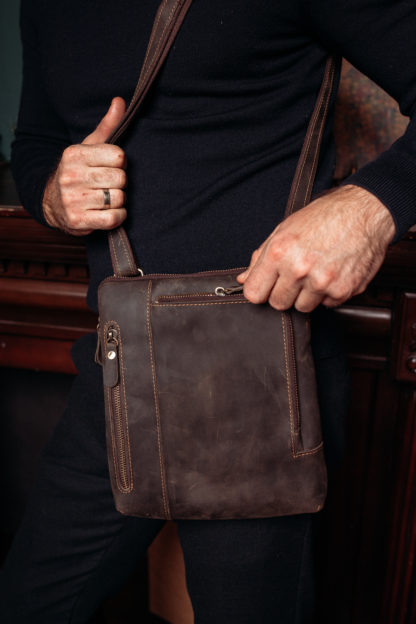 Коричневая мужская сумка на плечо, кожа Tiding Bag t0030R