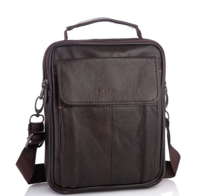 Недорогая мужская кожаная сумка через плечо коричневая HD Leather NM24-1079C