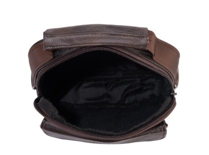 Недорогая мужская кожаная сумка через плечо коричневая HD Leather NM24-1079C