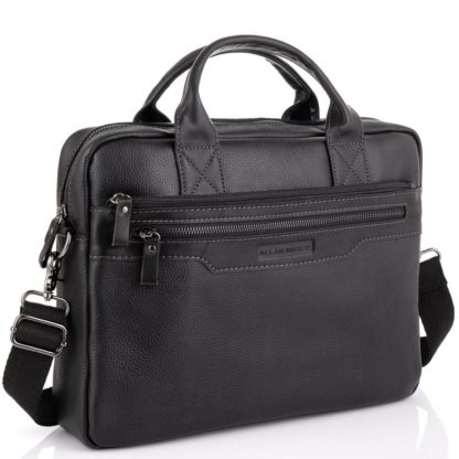 Кожаная мужская сумка для ноутбука и документов А4 черная Allan Marco RR-4100A