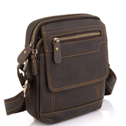 Маленькая мужская сумка кожаная коричневая Tiding Bag t2101
