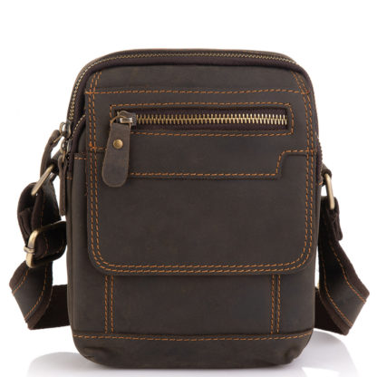 Маленькая мужская сумка кожаная коричневая Tiding Bag t2101