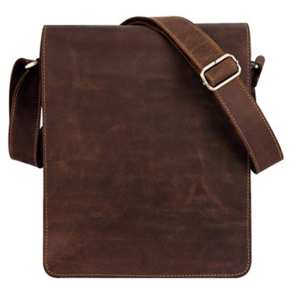 Почтальонка, мужская кожаная сумка с клапаном коричневая каркасная Tiding Bag t0034