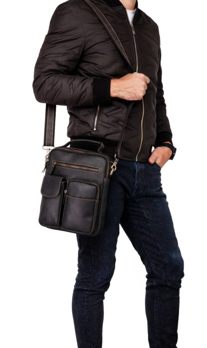 Кожаная мужская сумка на плечо с ручкой, много карманов Tiding Bag t1171A