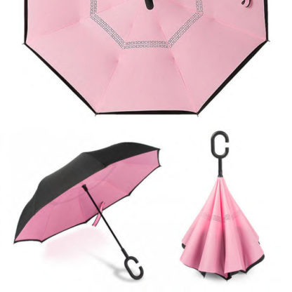 Зонтик обратного сложения розовый, антиветер 122-4