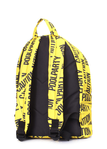 Рюкзак POOLPARTY с принтом CAUTION желтый, тканевый