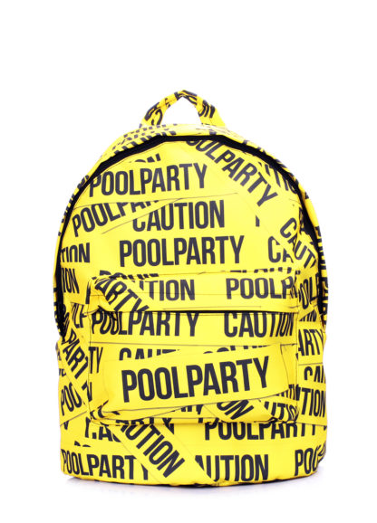 Рюкзак POOLPARTY с принтом CAUTION желтый, тканевый