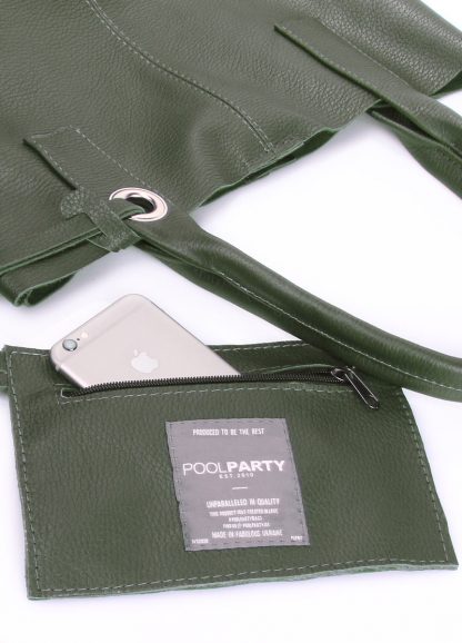 Кожаная женская сумка цвета хаки Podium от POOLPARTY (зеленая)